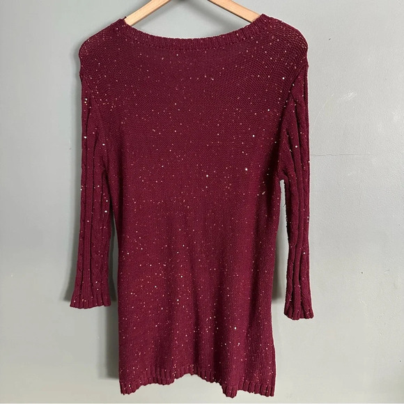 Cremieux Sequin Tunic Sweater Dress in Burgundy 100% Cotton. Large - Picture 6 of 6